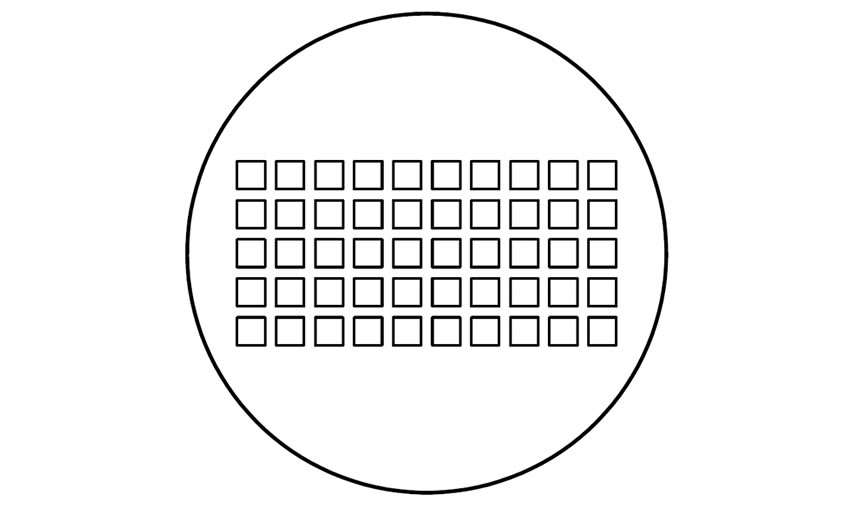 A drawing of perforated plate with square holes more than 20 holes.