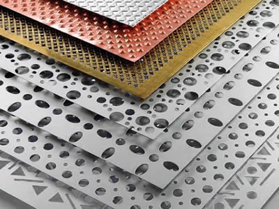 Several perforated metal mesh with different materials and hole patterns.