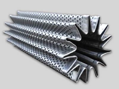There is a perforated filter element with pleated appearance.