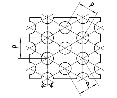 T-arrangement of round holes perforation.